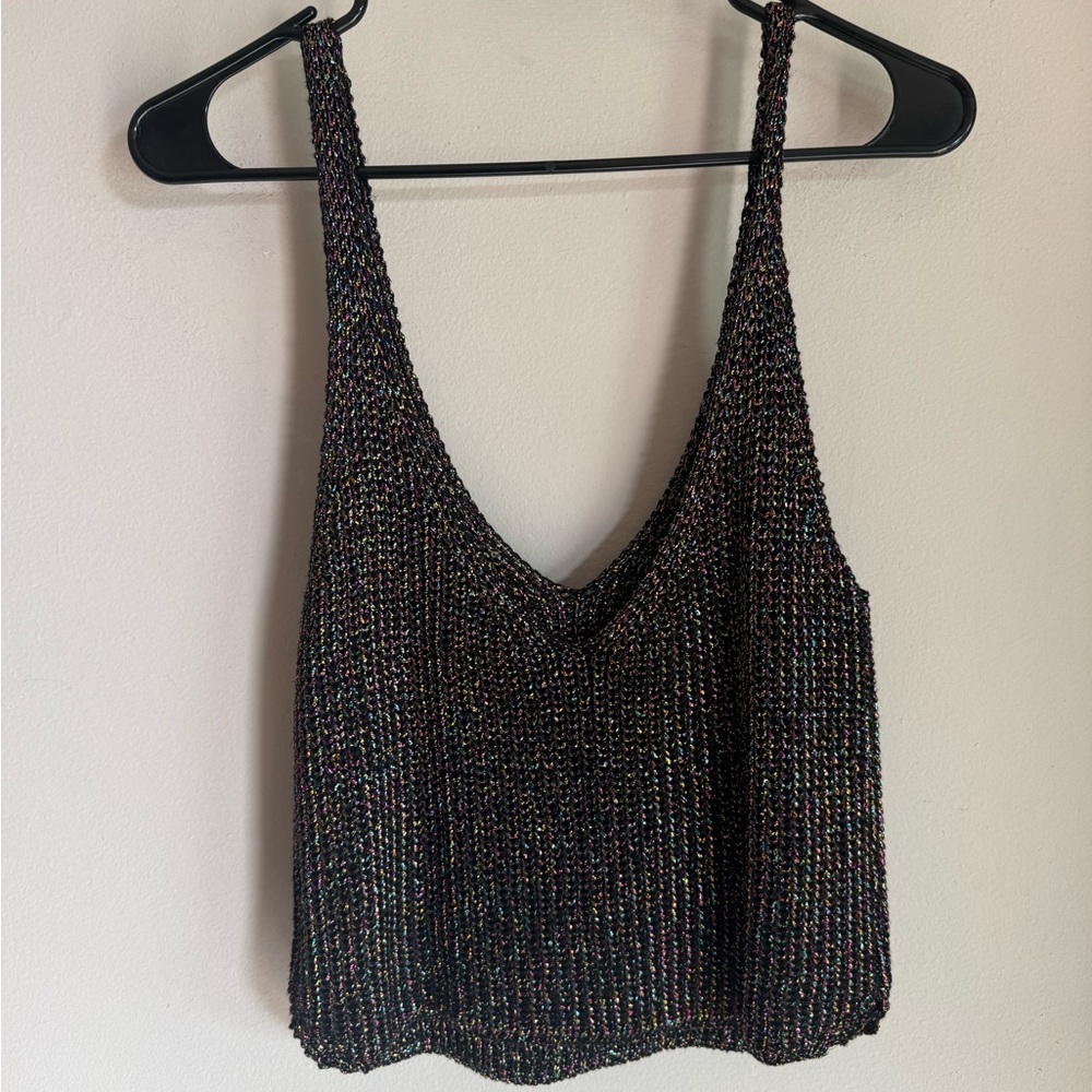 American Apparel Black Multicolor Metallic Knit Crop Tank Top‎ XS/S Made in USA - Picture 2 of 3